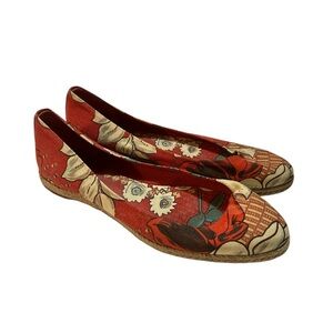 Tory Burch Women’s Red Floral Tamsin Espadrille Flats Canvas No Bow Size 7B